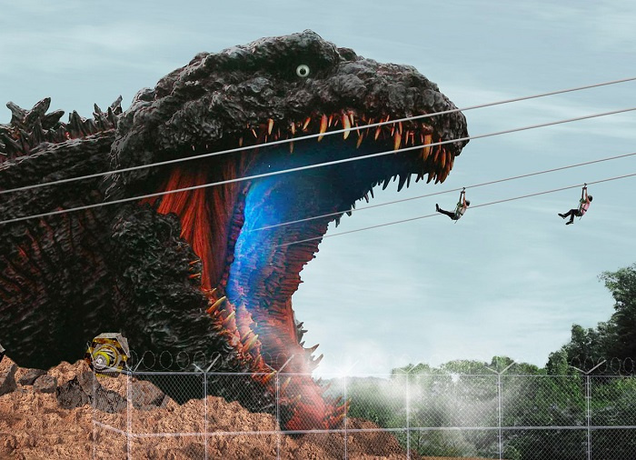 Đu dây vào miệng quái vật, trò chơi siêu hot mới ở công viên Godzilla khổng lồ tại Nhật Bản