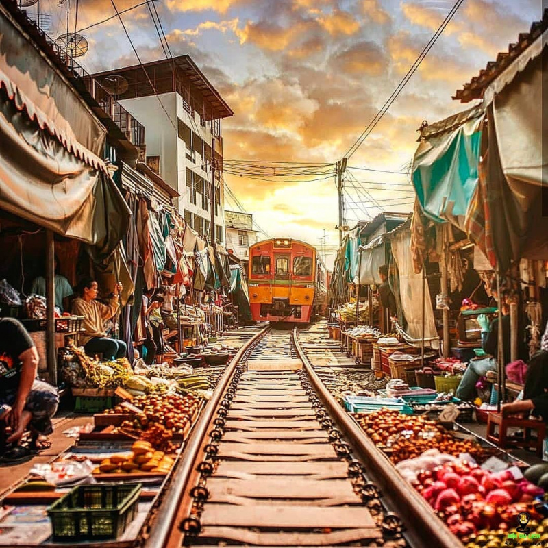 ẩm thực thái lan, Bangkok - Thái Lan, Chợ đường ray Meaklong, Du lịch Thái Lan