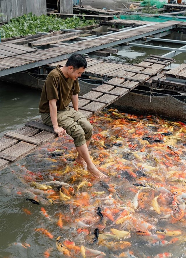 Quang Vinh chơi với cá ở Cần Thơ
