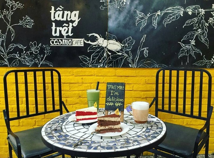 quán cafe tone vàng ở Hà Nội, Ban Công Cafe ở Hà Nội, Tầng Trệt Cosmo, Cư Xá Cafe, du lịch Hà Nội