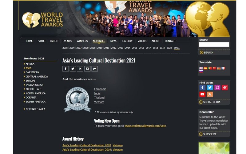 Vietnam nominated for many categories in World Travel Awards 2021