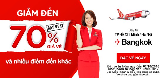 AirAsia giảm giá 70% vé đi Thái Lan