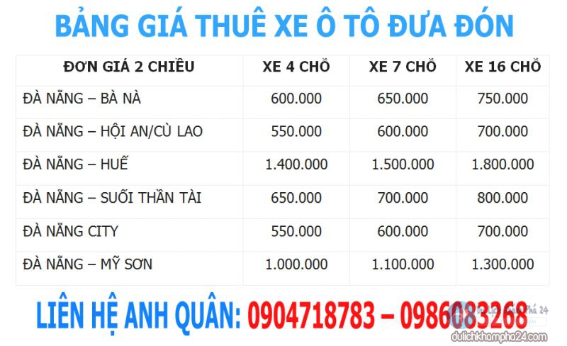 Thuê xe ô tô từ Đà Nẵng đi Huế giá rẻ nhiều Ưu Đãi