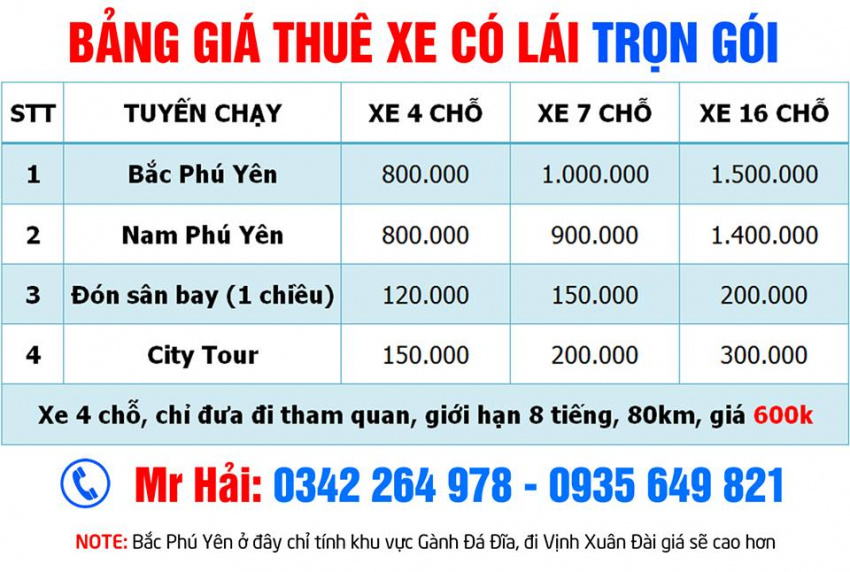 Có nên thuê xe ô tô có lái khi đi du lịch Tuy Hòa – Phú Yên