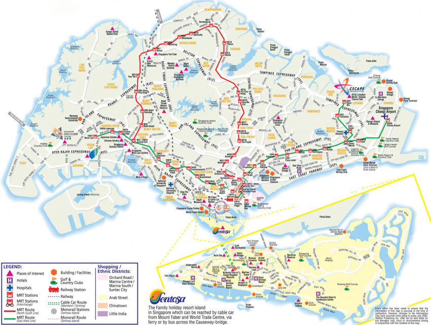 Bản đồ Singapore: các điểm du lịch & bản đồ tàu điện ngầm